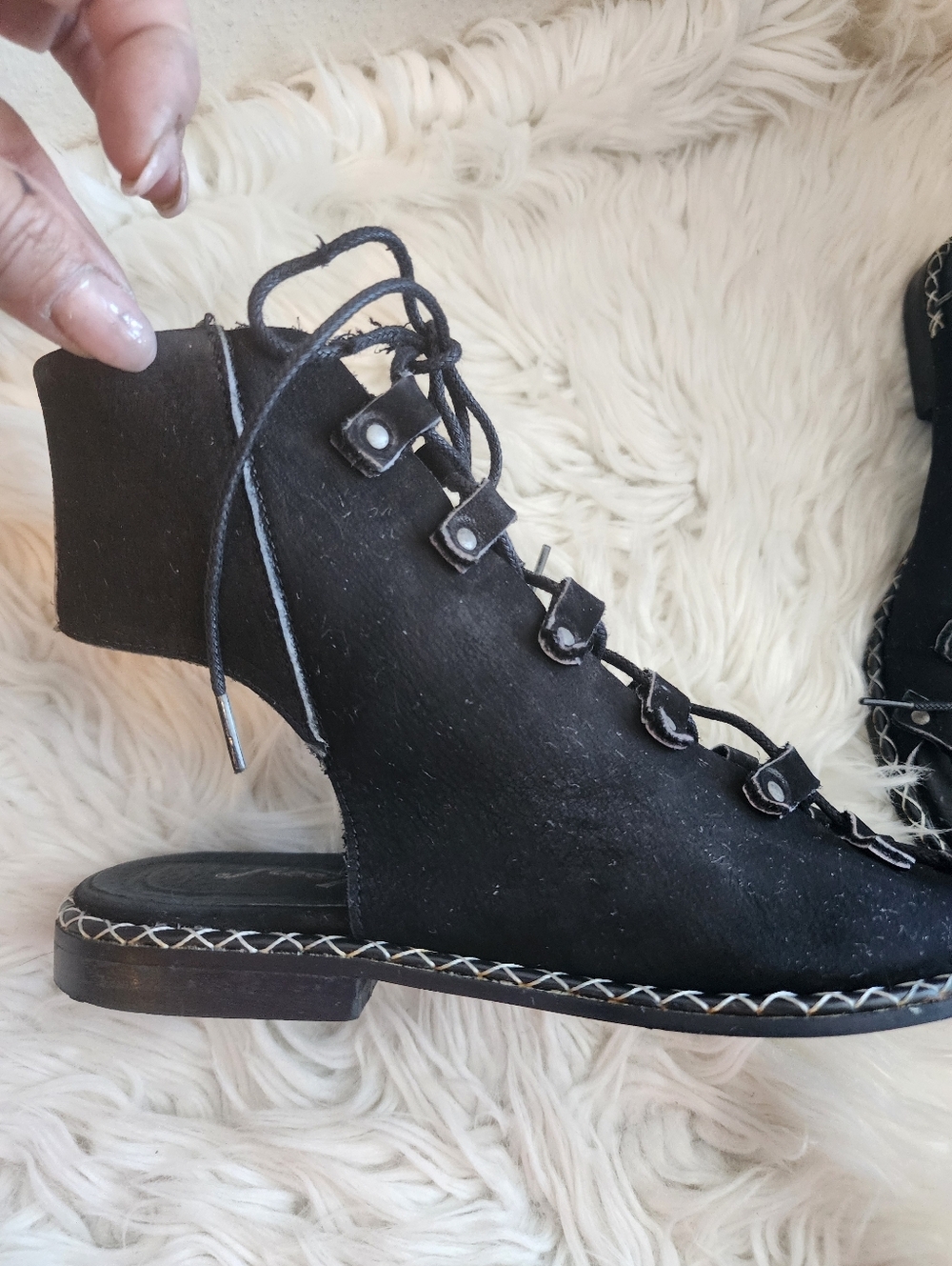 Free People Edgewater Lace Up Sandal size 6.5 MSRP: $168 Black Leather - Picture 11 of 15